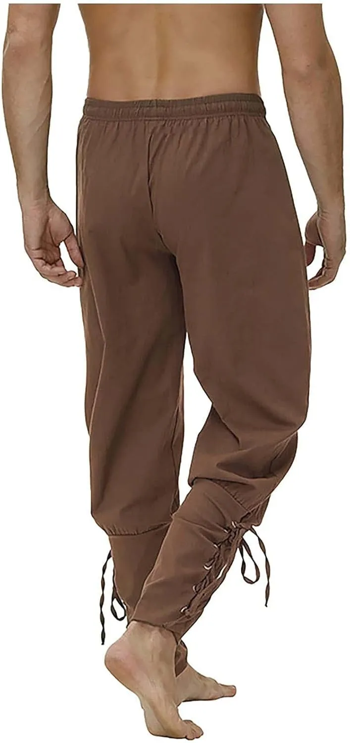 2025 Mens Drawstring Waist Pants Linen Banded Pants