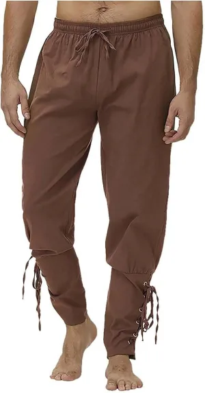 2025 Mens Drawstring Waist Pants Linen Banded Pants