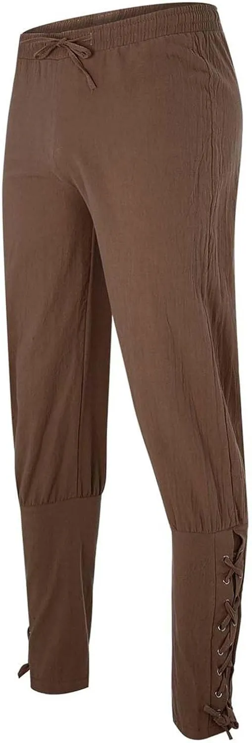 2025 Mens Drawstring Waist Pants Linen Banded Pants