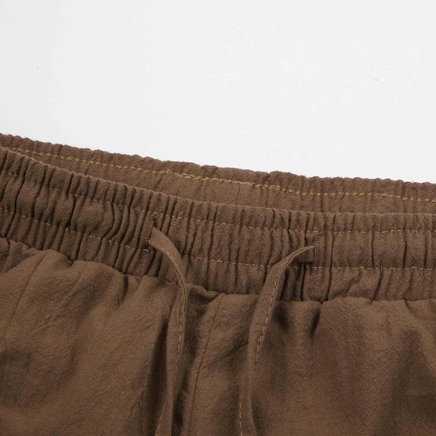2025 Mens Drawstring Waist Pants Linen Banded Pants