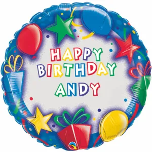 36" Redondo, Happy Birthday, Regalos Azules, Nombre Personalizado