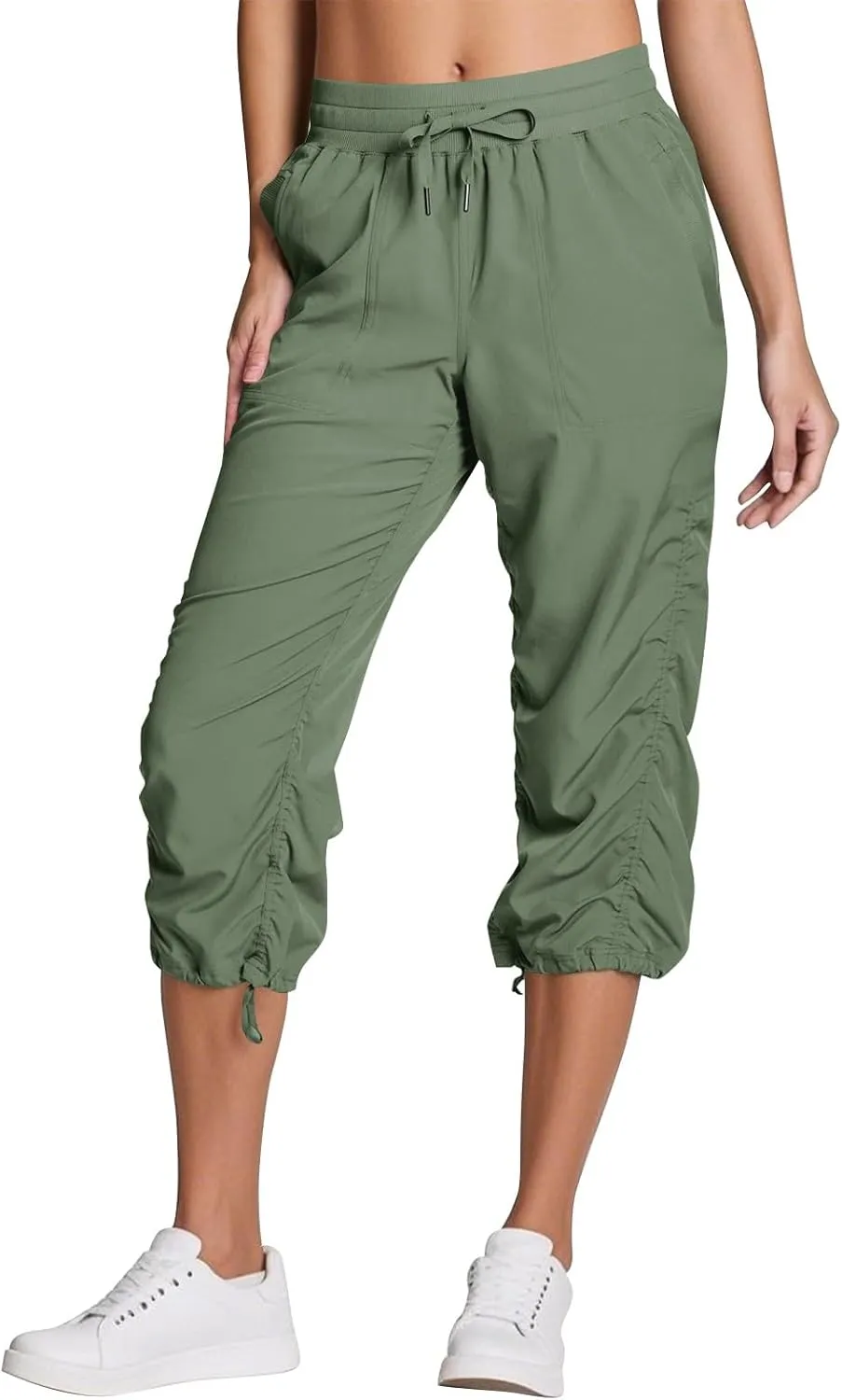 ADHOWBEW Capri Pants for Women Stretch Active Summer Drawstring Casual Hiking Outdoor Baggy Lightweight Joggers with Pockets