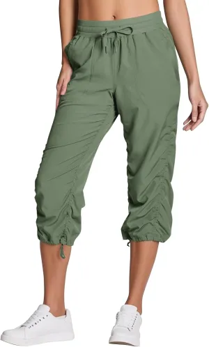 ADHOWBEW Capri Pants for Women Stretch Active Summer Drawstring Casual Hiking Outdoor Baggy Lightweight Joggers with Pockets