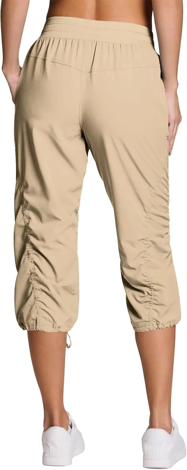 ADHOWBEW Capri Pants for Women Stretch Active Summer Drawstring Casual Hiking Outdoor Baggy Lightweight Joggers with Pockets
