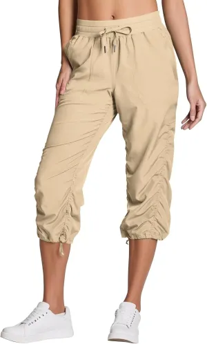 ADHOWBEW Capri Pants for Women Stretch Active Summer Drawstring Casual Hiking Outdoor Baggy Lightweight Joggers with Pockets