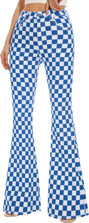 Bell Bottom Jeans for Women High Waisted Stretch Plaid Flare Jeans Denim Bootcut Pants Bell Bottom Jeans for Women High Waisted Stretch Plaid Flare Jeans Denim Bootcut Pants