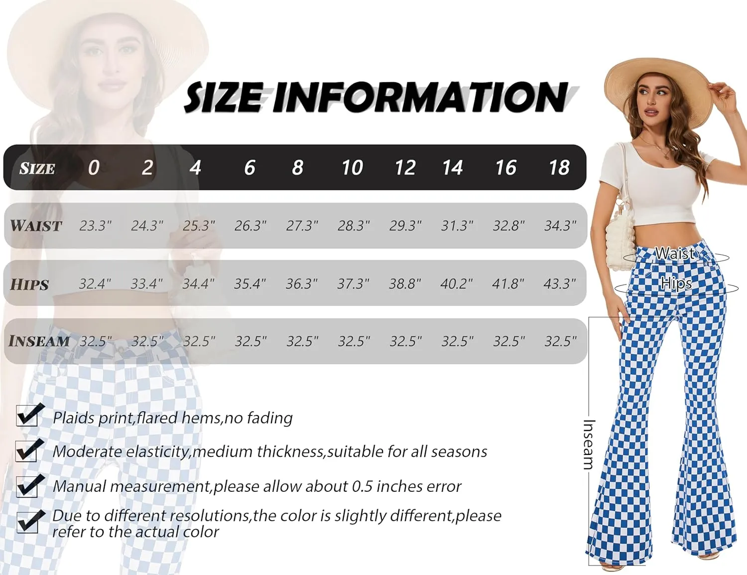 Bell Bottom Jeans for Women High Waisted Stretch Plaid Flare Jeans Denim Bootcut Pants