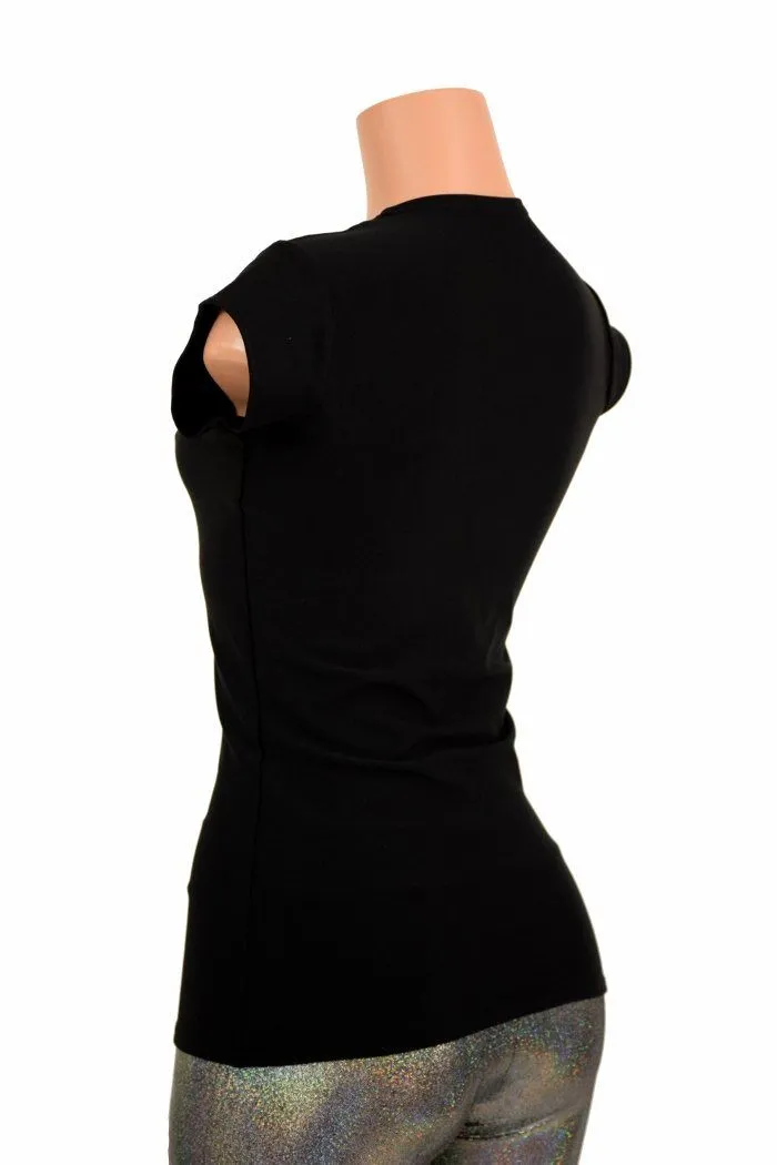 Black Zen Crew Neck Cap Sleeve Top