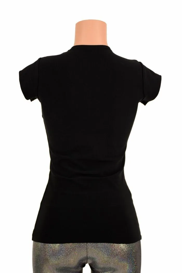 Black Zen Crew Neck Cap Sleeve Top