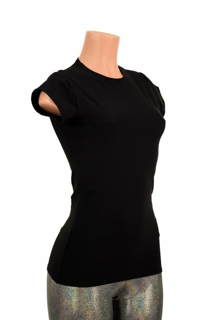 Black Zen Crew Neck Cap Sleeve Top