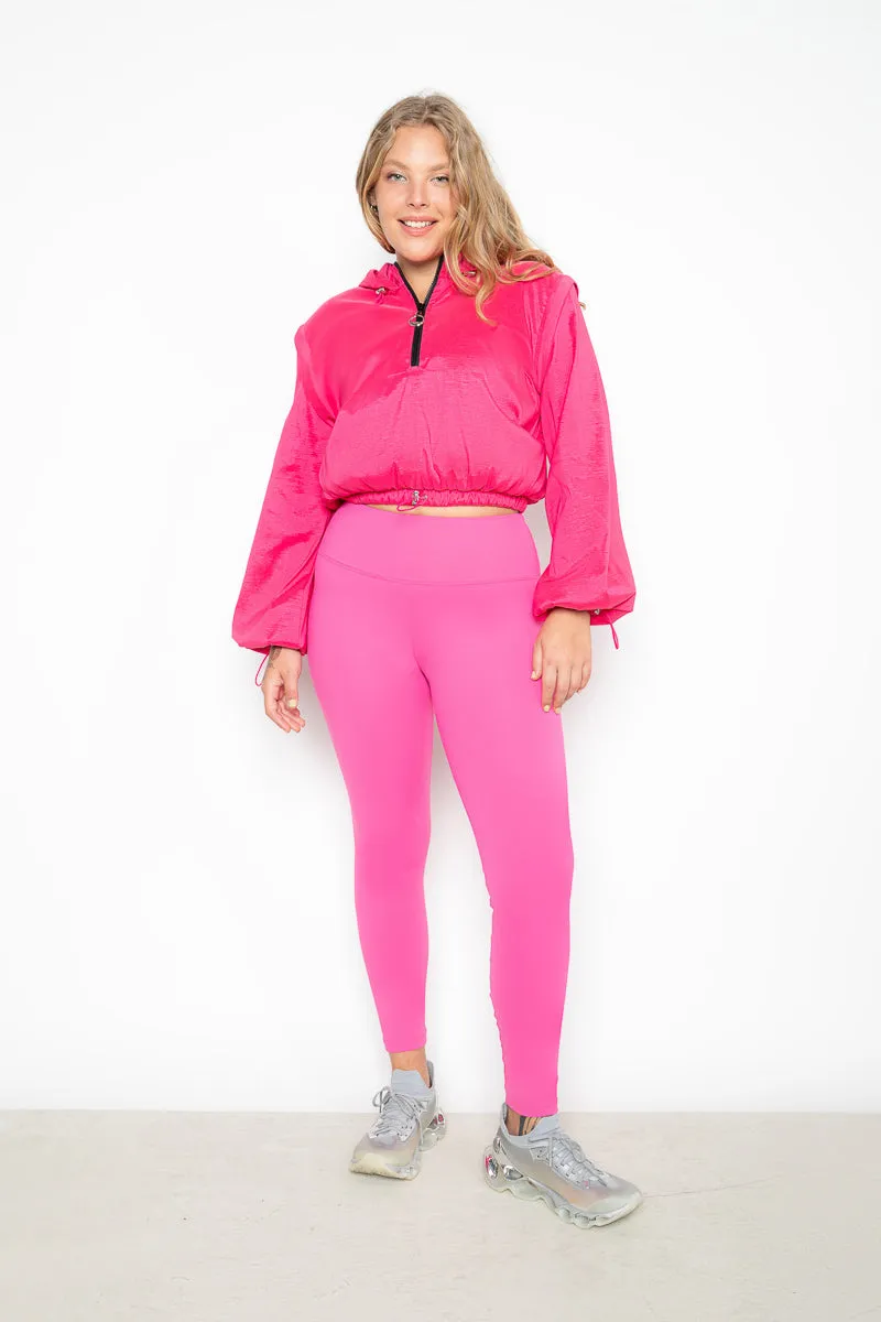 Blusa Propósito cropped capuz com manga removível em tafetá - Rosa
