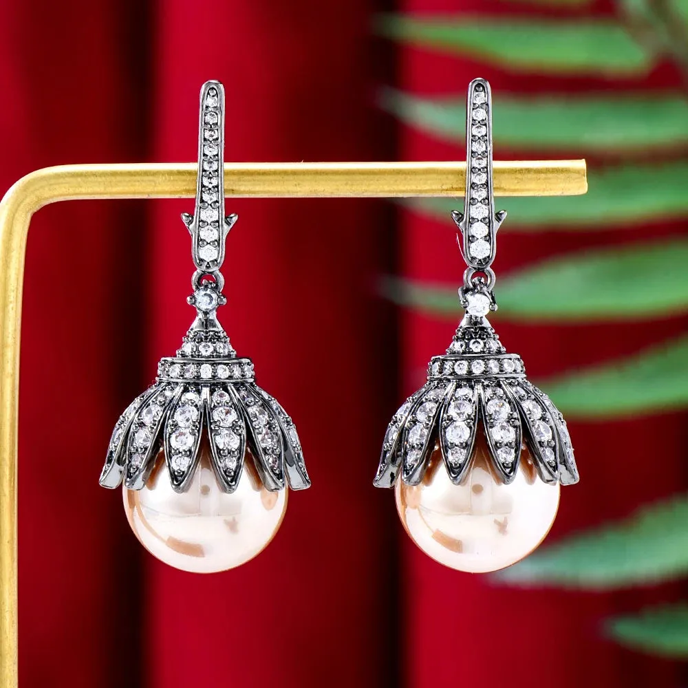 BOHO Charm Facebook Ins Luxury CZ Pearl Ball Drop Earrings For Women