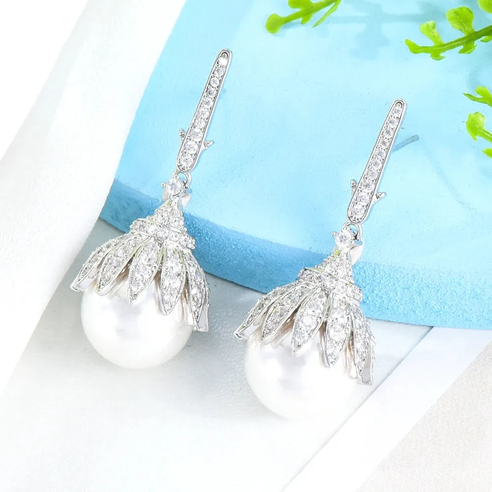 BOHO Charm Facebook Ins Luxury CZ Pearl Ball Drop Earrings For Women