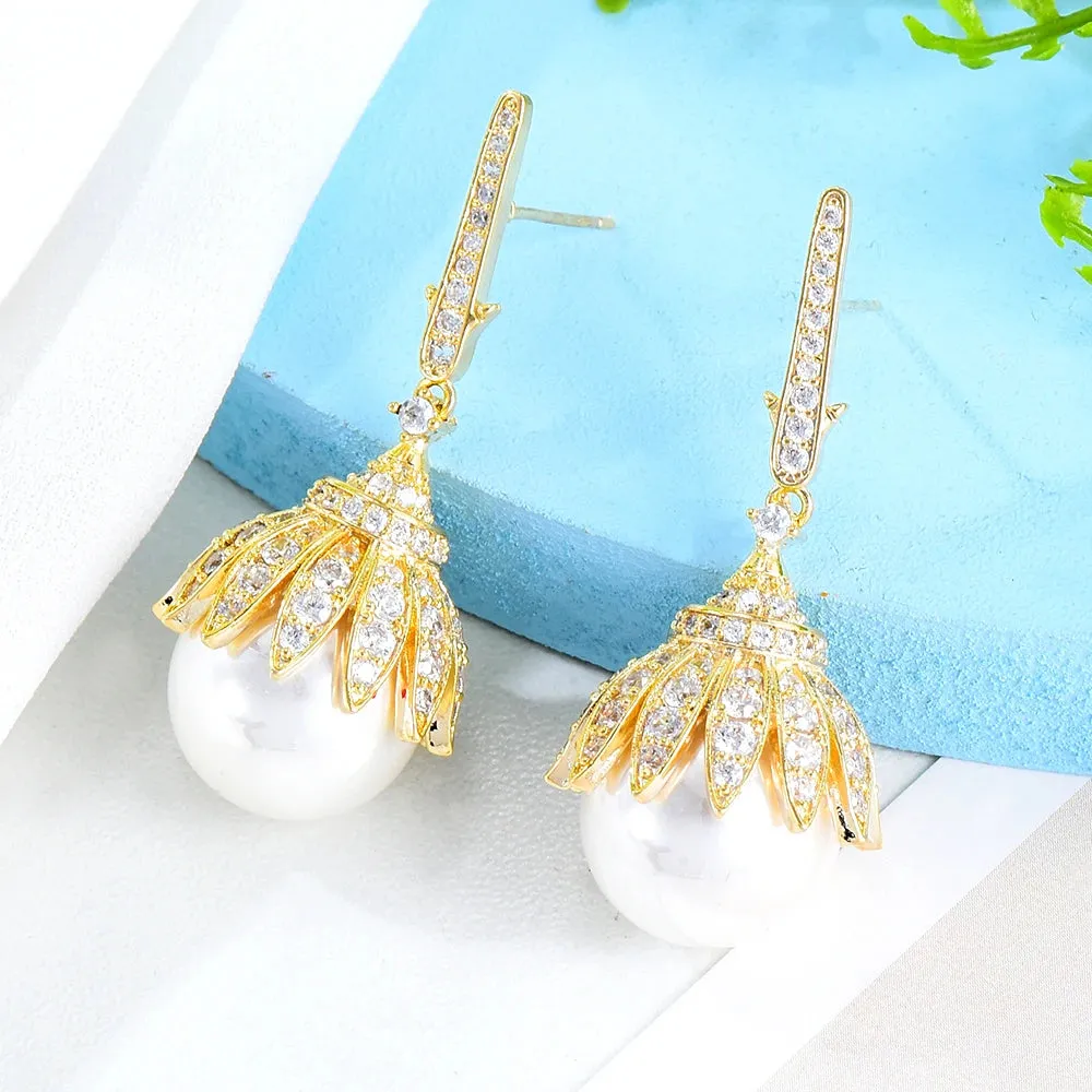 BOHO Charm Facebook Ins Luxury CZ Pearl Ball Drop Earrings For Women