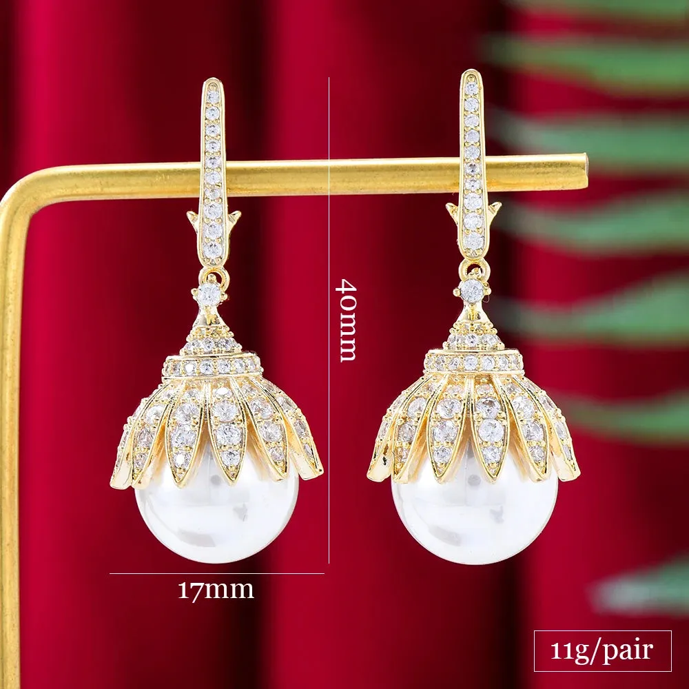 BOHO Charm Facebook Ins Luxury CZ Pearl Ball Drop Earrings For Women