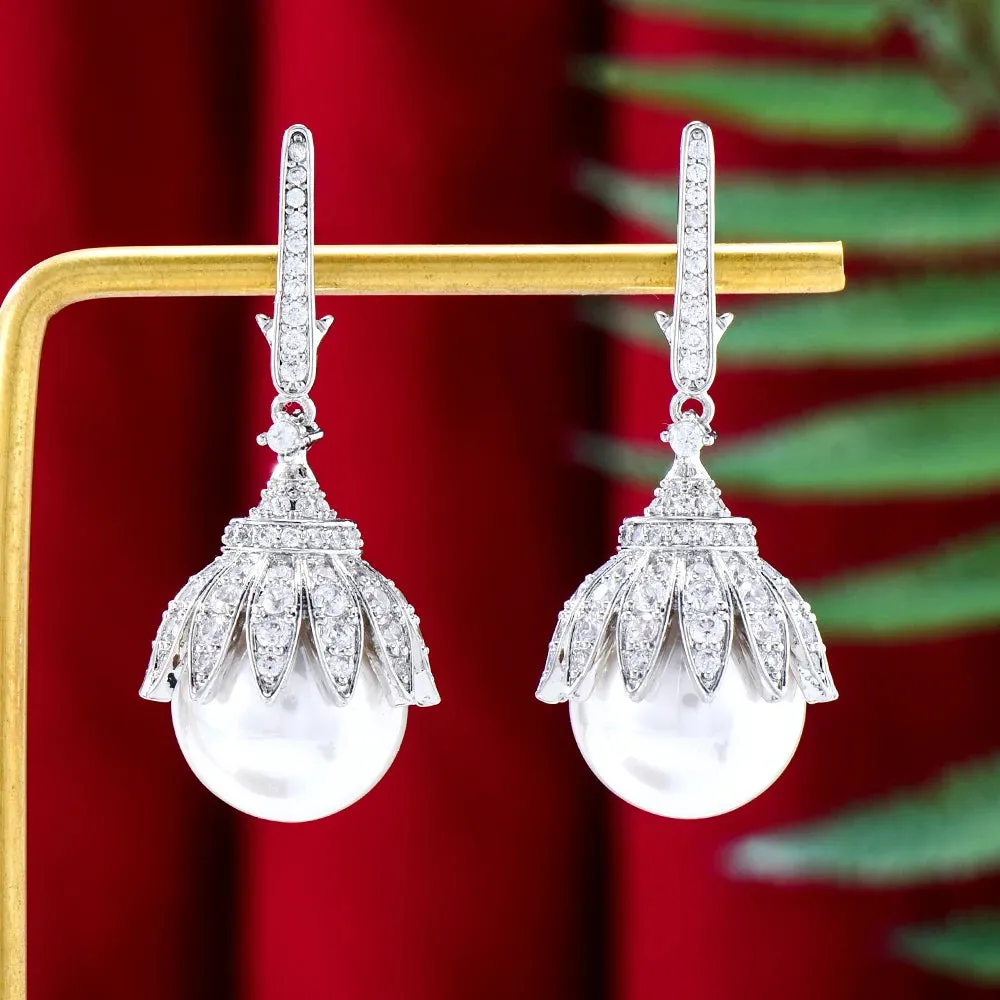 BOHO Charm Facebook Ins Luxury CZ Pearl Ball Drop Earrings For Women