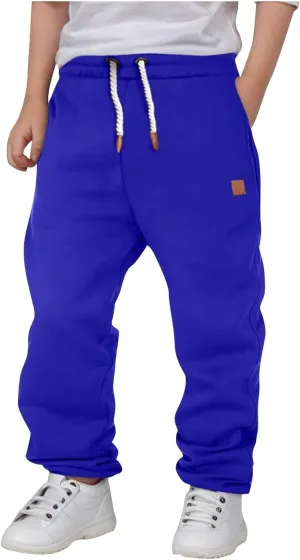 Boys Solid Color Casual Sweatpants Pull On Jogger Pants Toddler Kids Baggy Sweatpants Elastic Waist Active Pants