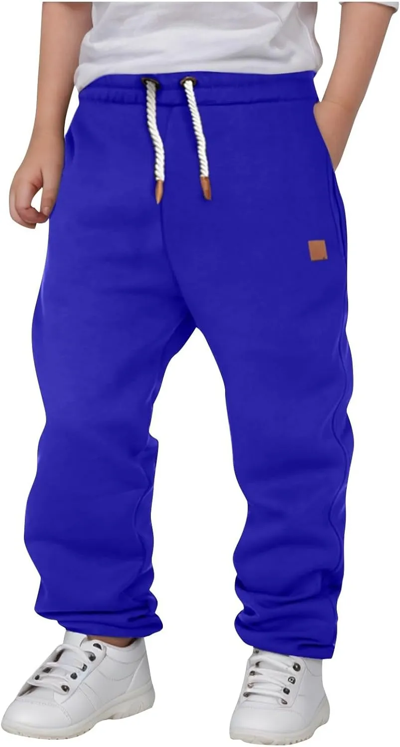Boys Solid Color Casual Sweatpants Pull On Jogger Pants Toddler Kids Baggy Sweatpants Elastic Waist Active Pants
