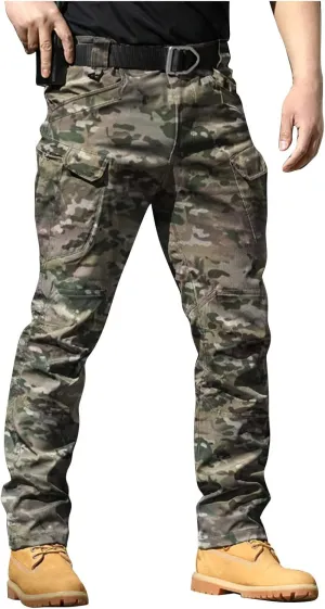 Camo Tactical Pants Men Stretch Waterproof Cargo Work Pants Lightweight Relaxed Fit Hiking Pants Multi Pockets