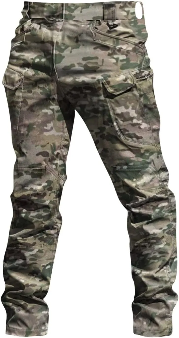 Camo Tactical Pants Men Stretch Waterproof Cargo Work Pants Lightweight Relaxed Fit Hiking Pants Multi Pockets