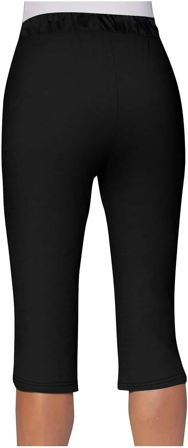 Capri Pants for Women Summer Casual Elastic Waist Drawstring Split Hem Stretchy Yoga Leggings Cparis with Pockets