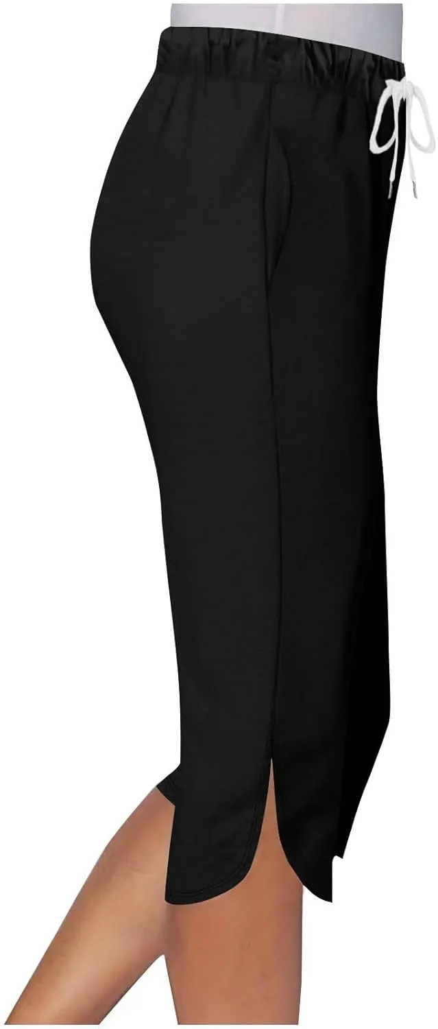Capri Pants for Women Summer Casual Elastic Waist Drawstring Split Hem Stretchy Yoga Leggings Cparis with Pockets