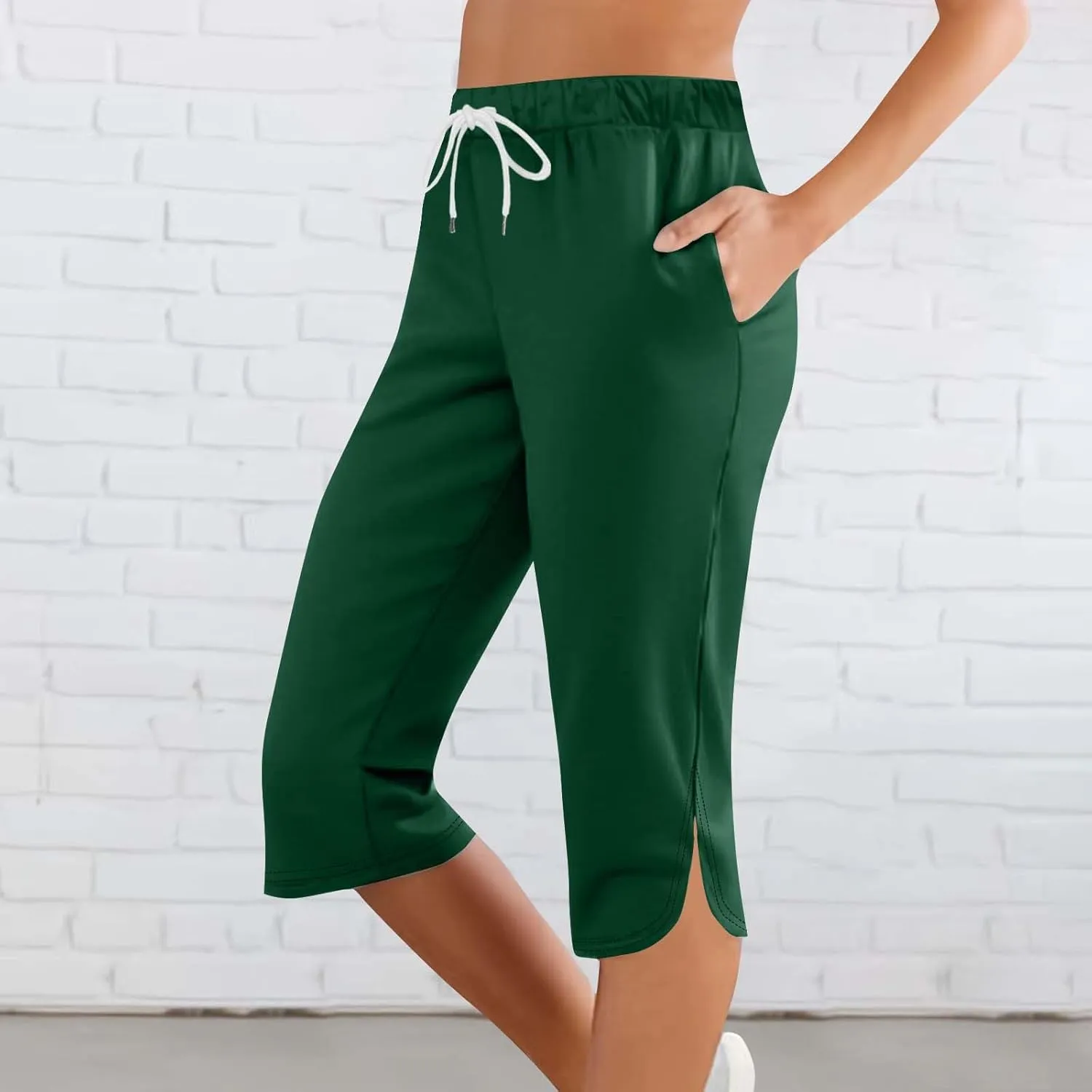 Capris for Women with Pockets High Waisted Drawstring Casual Capris Quick Dry Summer Outdoor Sports Cropped Yoga Pants