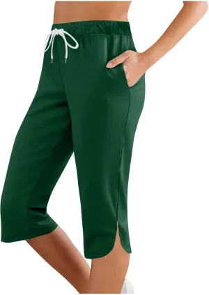 Capris for Women with Pockets High Waisted Drawstring Casual Capris Quick Dry Summer Outdoor Sports Cropped Yoga Pants