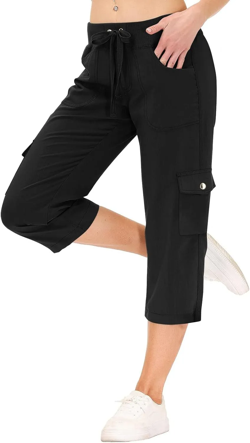 Cargo Capris for Women Summer Drawstring Capris Pants Casual Hiking Pants Lightweight Wide Leg Capri Pant