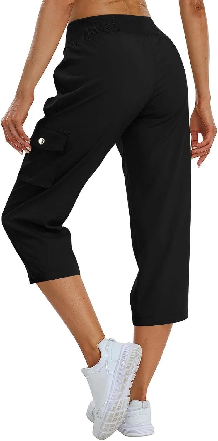 Cargo Capris for Women Summer Drawstring Capris Pants Casual Hiking Pants Lightweight Wide Leg Capri Pant