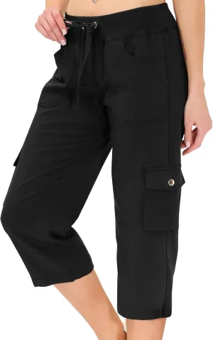 Cargo Capris for Women Summer Drawstring Capris Pants Casual Hiking Pants Lightweight Wide Leg Capri Pant