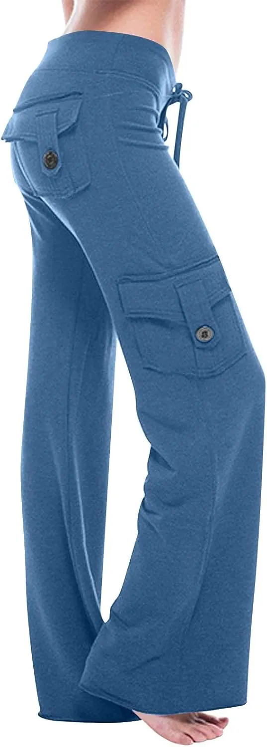 Cargo Pants Women Plus Size Wide Leg Yoga Pants High Waisted Straight Leg Lounge Trousers Flare Leggings with Pockets
