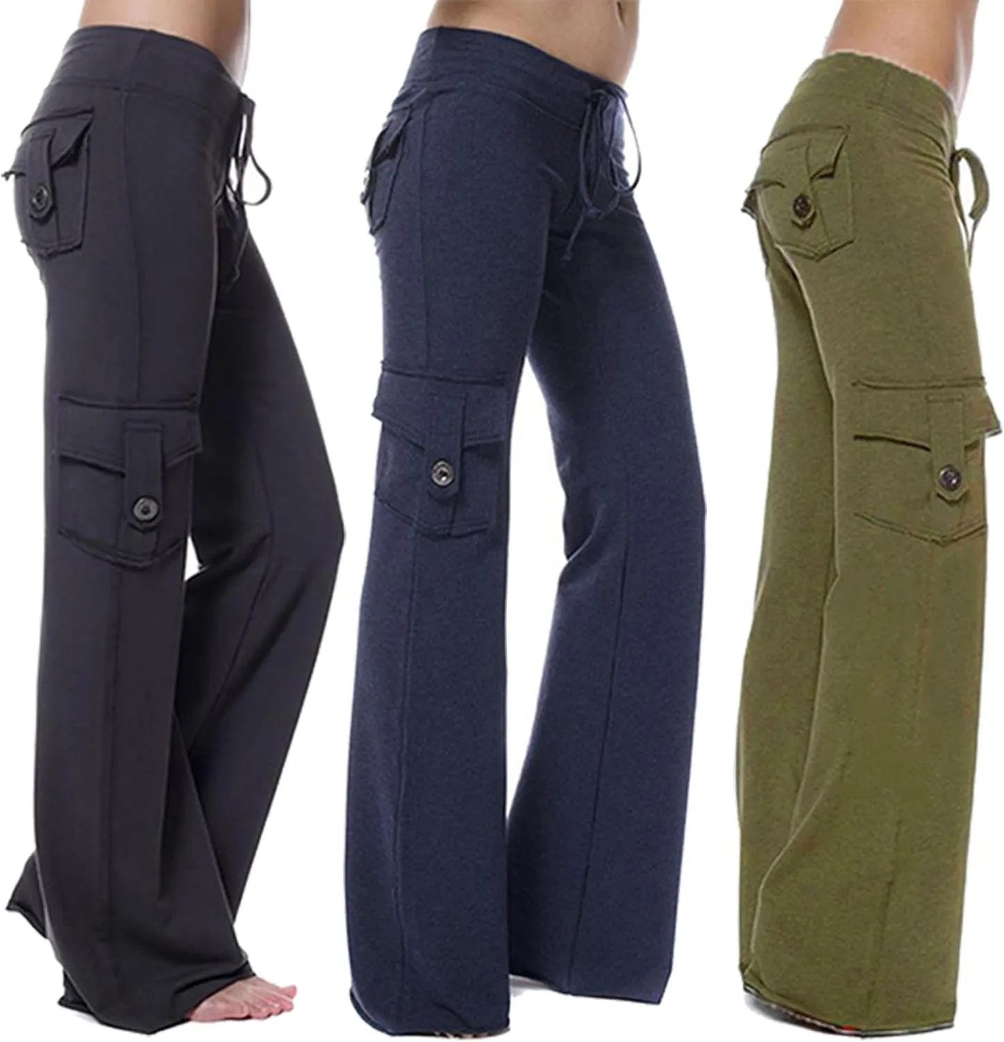 Cargo Pants Women Plus Size Wide Leg Yoga Pants High Waisted Straight Leg Lounge Trousers Flare Leggings with Pockets