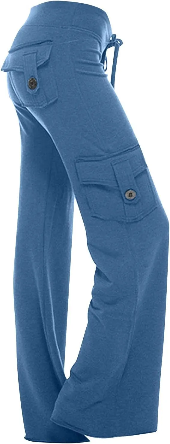 Cargo Pants Women Plus Size Wide Leg Yoga Pants High Waisted Straight Leg Lounge Trousers Flare Leggings with Pockets