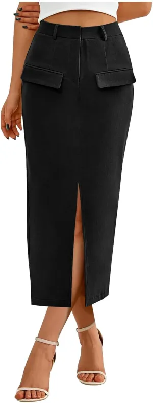 Cargo Skirts for Women High Waisted Midi Skirt Trendy Spring Summer Pencil Slit Dressy Casual Business Work Long Skirts