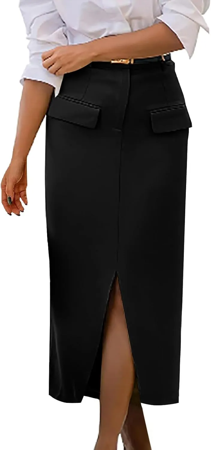 Cargo Skirts for Women High Waisted Midi Skirt Trendy Spring Summer Pencil Slit Dressy Casual Business Work Long Skirts