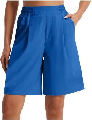 Casual Shorts for Women Elastic Waist Wide Leg Shorts Summer Tailored Pants Dressy Outfits with Pockets