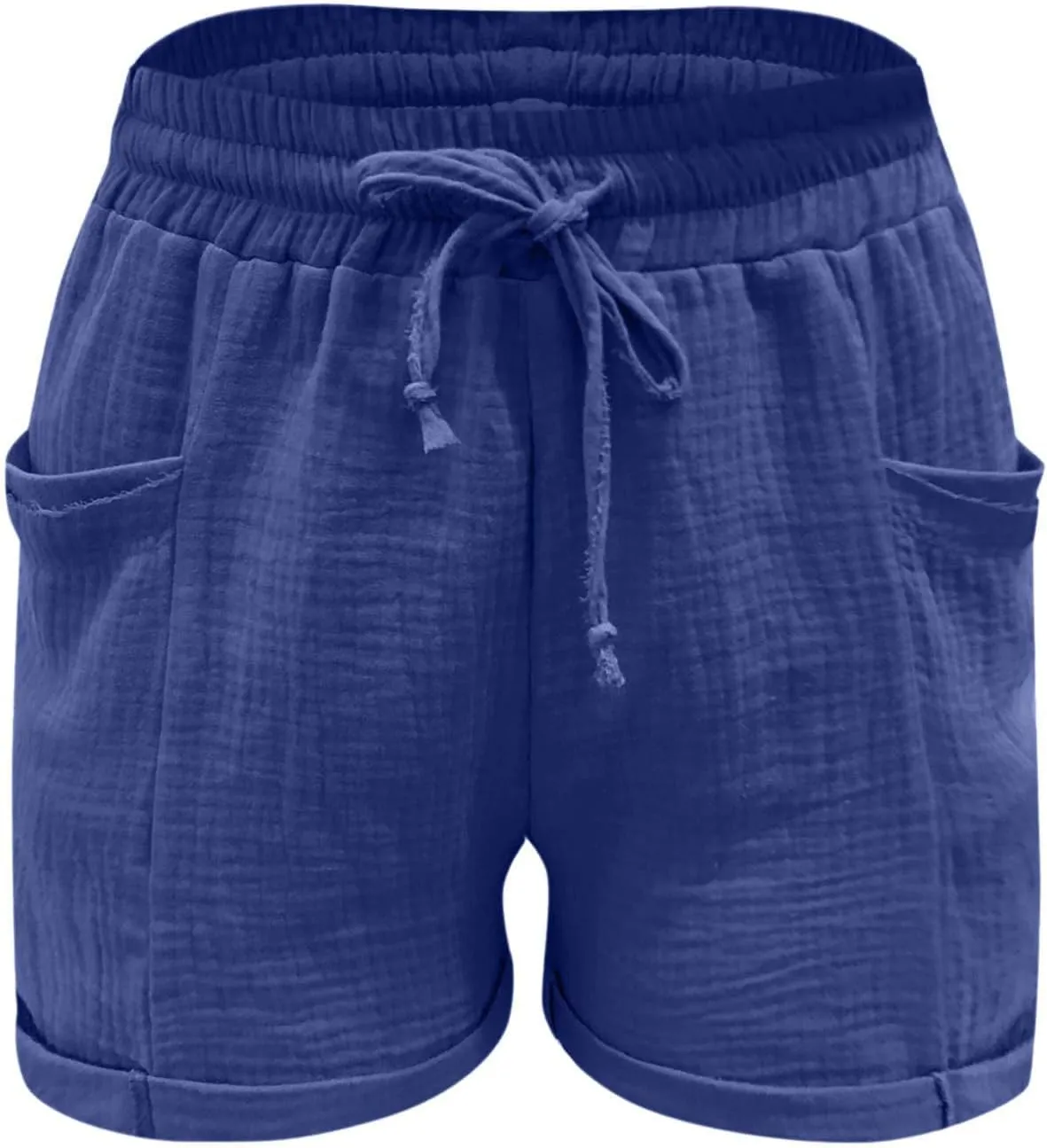 Casual Shorts for Women High Waisted Cotton Crinkle Fabric Summer Beach Shorts Soft Lightweight with Pockets