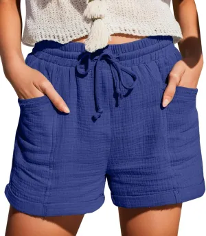 Casual Shorts for Women High Waisted Cotton Crinkle Fabric Summer Beach Shorts Soft Lightweight with Pockets Casual Shorts for Women High Waisted Cotton Crinkle Fabric Summer Beach Shorts Soft Lightweight with Pockets