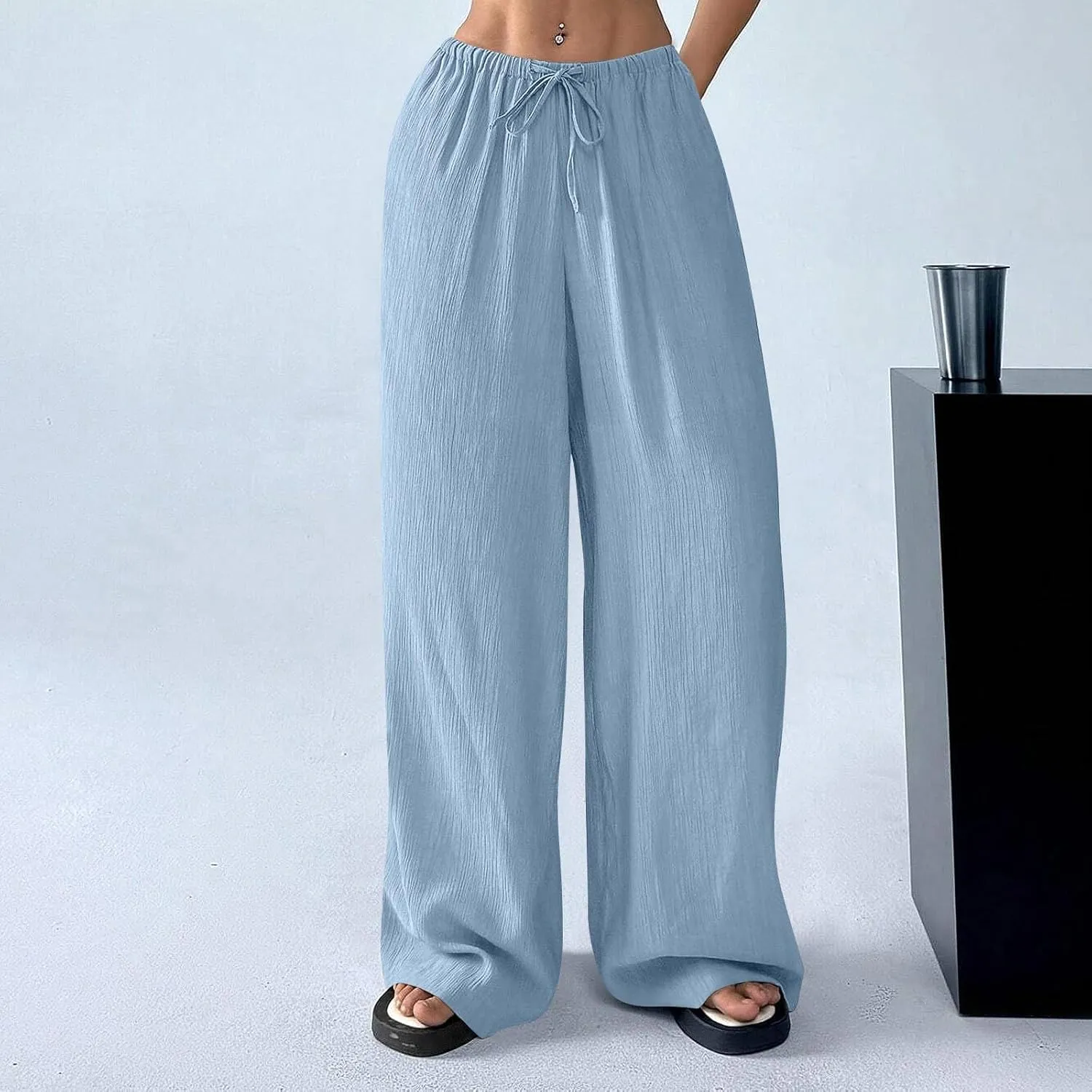 Cruise Pants for Women 2025 Vacation Outfits Drawstring Flowy Casual Pants with Pockets Wide Leg Lightweight Beach Sweatpants