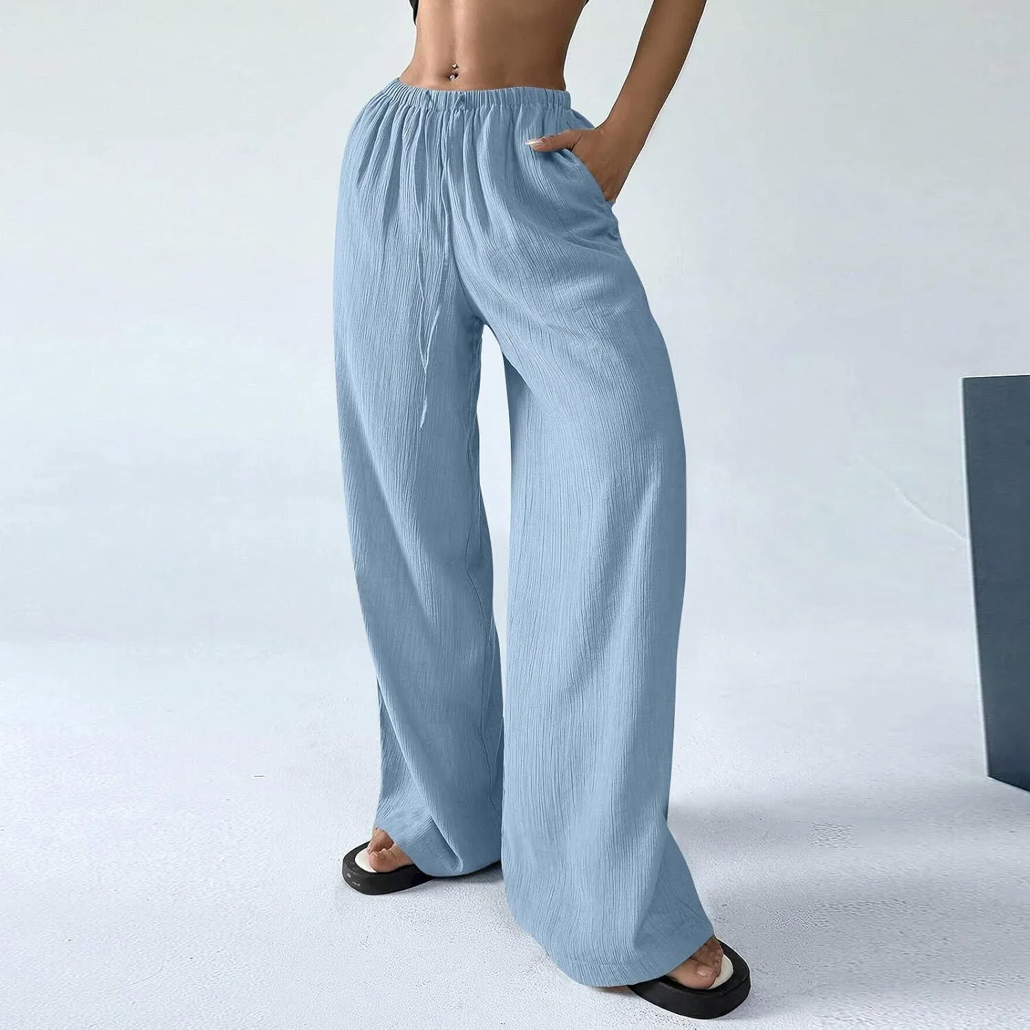 Cruise Pants for Women 2025 Vacation Outfits Drawstring Flowy Casual Pants with Pockets Wide Leg Lightweight Beach Sweatpants