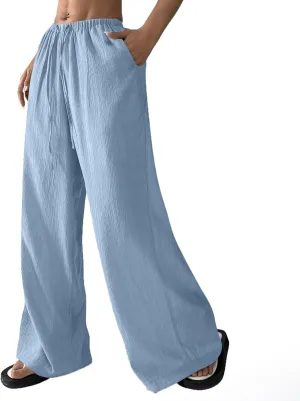 Cruise Pants for Women 2025 Vacation Outfits Drawstring Flowy Casual Pants with Pockets Wide Leg Lightweight Beach Sweatpants