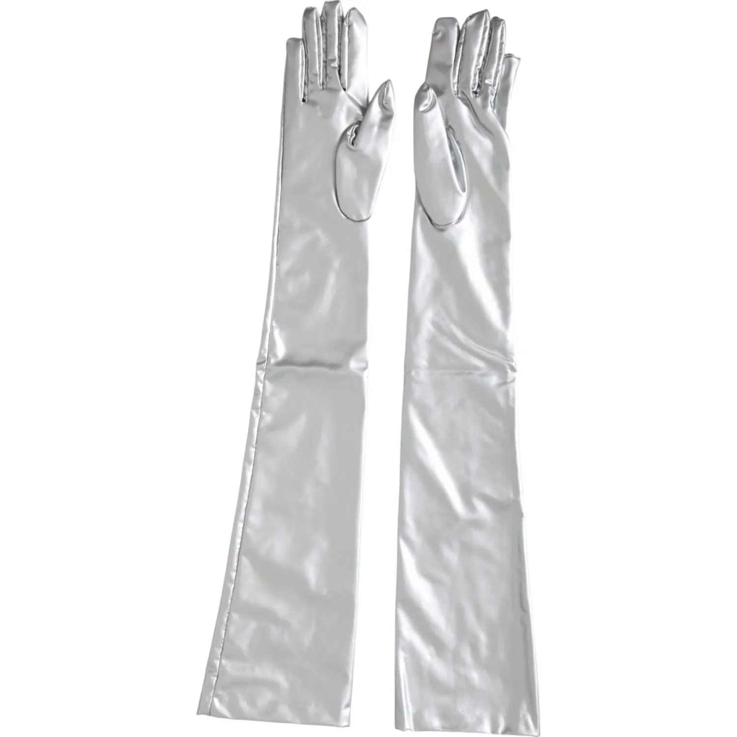 Dolce & Gabbana Silver Spandex Logo Elbow Length Gloves