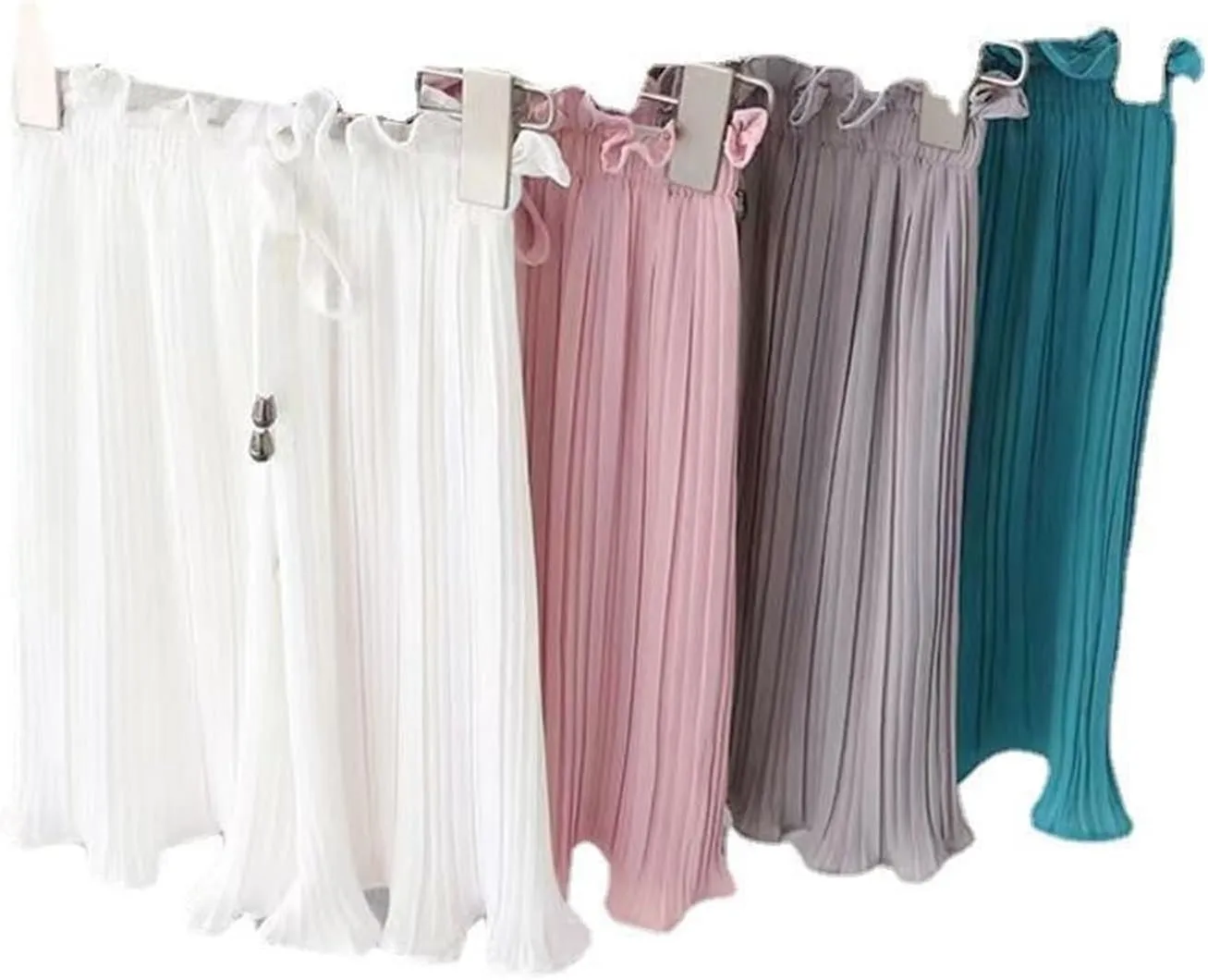 Girls Wide Leg Ruffle Pants Baggy Flowy Trim Cropped Elastic Waist Lightweight Trousers Casual Loose Pants Clothes
