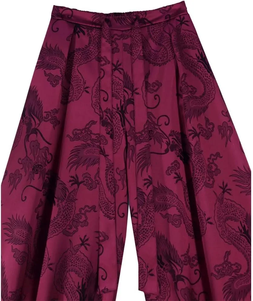 HZCX FASHION Mens Womens Baggy Relax Wide Leg Palazzo Pant Dragon Satin Kung Fu Slacks Casual Trousers Lightweight Yoga Pants