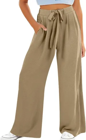 Kids Girls Baggy Palazzo Pants Loose Wide Leg Straight Drawsting High Waist Trousers Daily Lightweight Trendy Pants