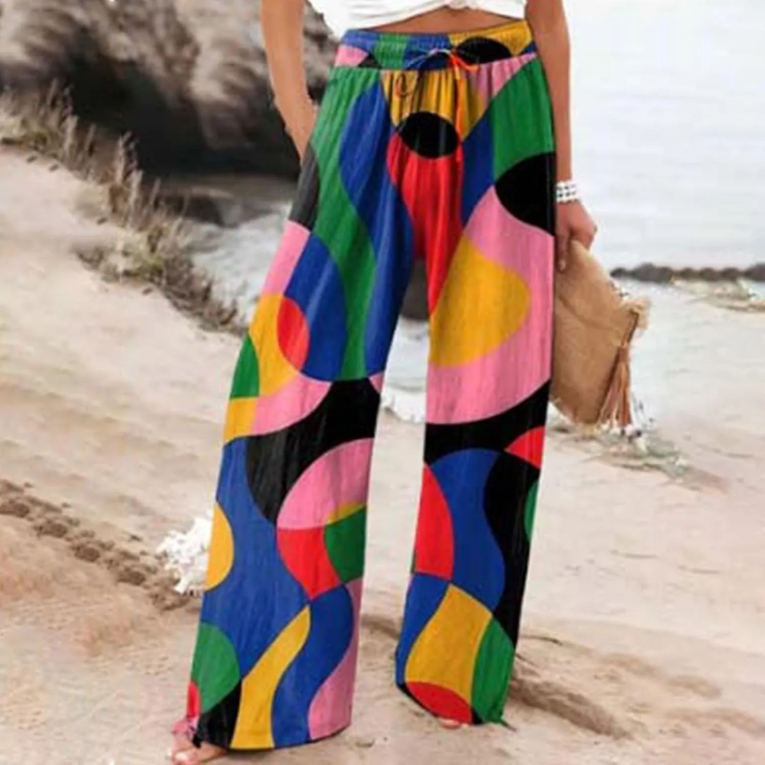 Linen Cargo Pants Women Summer Linen Pants Pants with Elastic High Waist Paper Bag Drawstring Pant Linen Pants Set Women