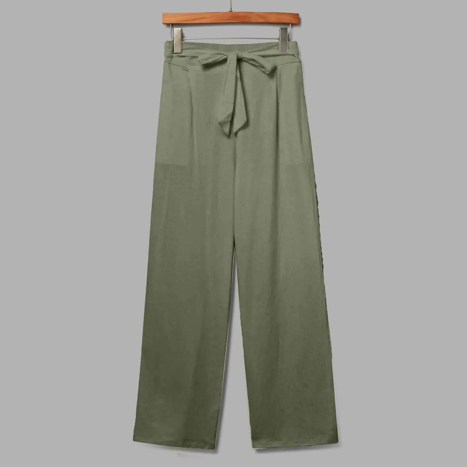 Linen Pants Women Plus Size Business Dress Pants Summer Tie Knot Wide Leg Pant High Waisted Palazzo Pant
