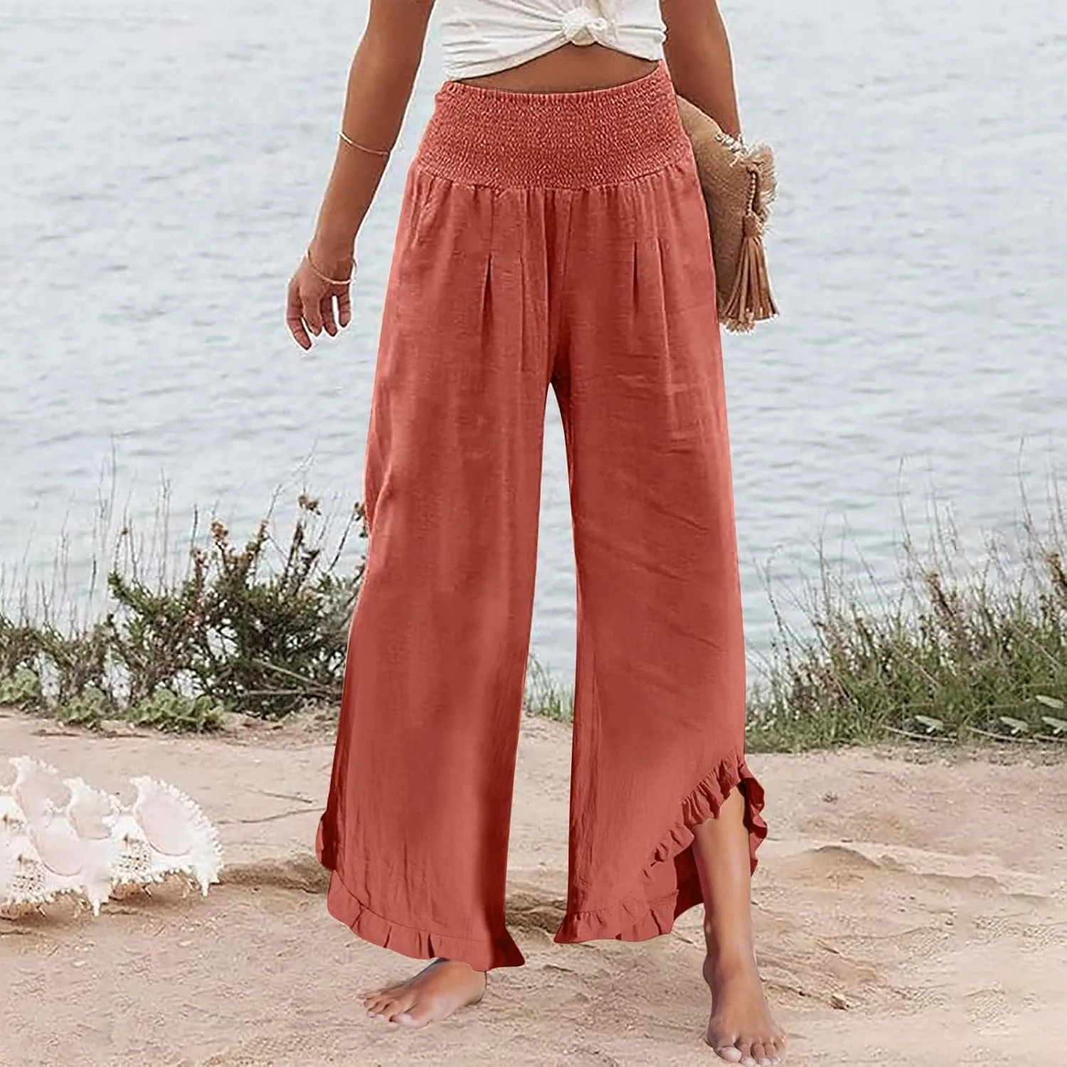 Linen Pants Women Summer Boho Wide Leg High Waist Lounge Palazzo Pant 2025 Casual Beach Vacation Outfits