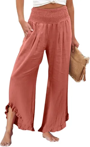Linen Pants Women Summer Boho Wide Leg High Waist Lounge Palazzo Pant 2025 Casual Beach Vacation Outfits